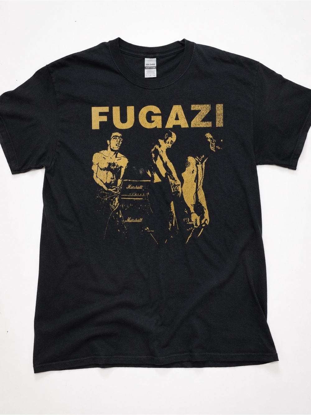 Gildan Black Tee with Gold FUGAZI Screenprint